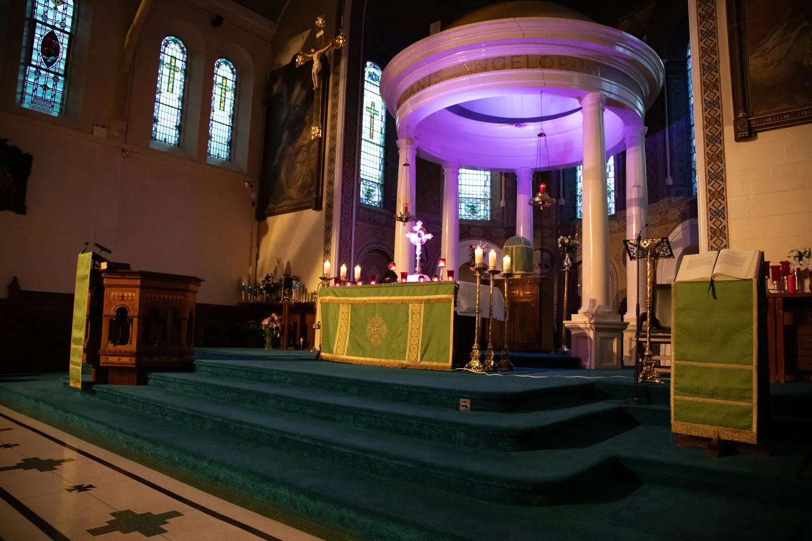 Altar with purple lighting